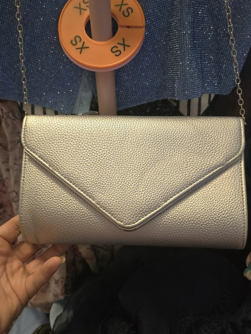 Metallic Silver Envelope Clutch Shoulder Bag